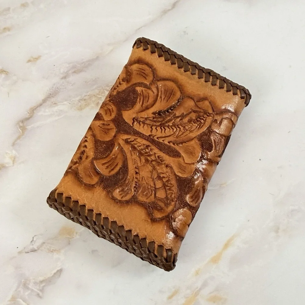Vintage Stamped Leather Key Ring Holder Western Rustic Boho Tooled Leather